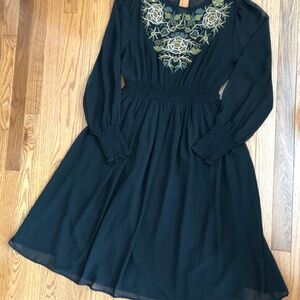 Zara Black Chiffon Embroidered Long Sleeve Mini Dark Romantic Whimsigoth Dress